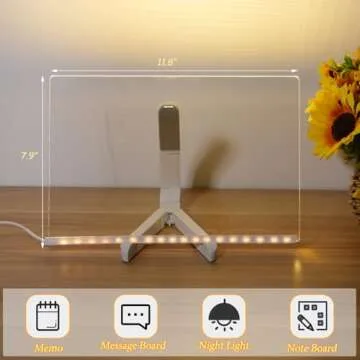 Acrylic Dry Erase Board with Light 11.8 X 7.9” Clear Light up Dry Erase Board with Stand Desktop Glow Memo LED Letter Rewritable Message Board White Board LED Note Board with 7 Color Markers