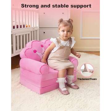 MOONBEEKI Kids Foldable Sofa Bed, Princess Chair for Toddlers 1-3, Pink Cartoon Shape, High Density ...