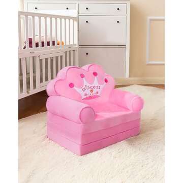 MOONBEEKI Kids Foldable Sofa Bed, Princess Chair for Toddlers 1-3, Pink Cartoon Shape, High Density Foam, Fold Out Couch for Bedroom, Sofa Bed for Girls, 15.1x19.7x2.4 inches, 4.4 lbs