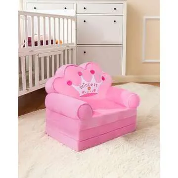 MOONBEEKI Kids Foldable Sofa Bed, Princess Chair for Toddlers 1-3, Pink Cartoon Shape, High Density Foam, Fold Out Couch for Bedroom, Sofa Bed for Girls, 15.1x19.7x2.4 inches, 4.4 lbs
