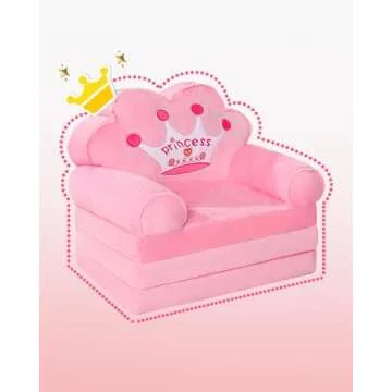 MOONBEEKI Kids Foldable Sofa Bed, Princess Chair for Toddlers 1-3, Pink Cartoon Shape, High Density Foam, Fold Out Couch for Bedroom, Sofa Bed for Girls, 15.1x19.7x2.4 inches, 4.4 lbs