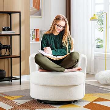 ODUWA Teddy Sherpa Swivel Barrel Chair - 360° Comfort