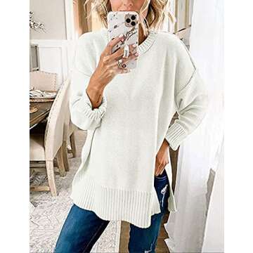 MEROKEETY Women's 2025 Fall Winter Casual Oversized Pullover Sweater Loose Crew Neck Long Sleeve Sid...