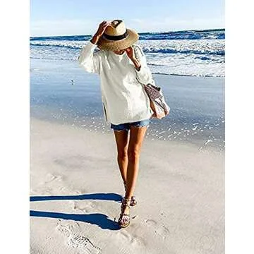 MEROKEETY Women's 2025 Fall Winter Casual Oversized Pullover Sweater Loose Crew Neck Long Sleeve Side Split Jumper Top, White, XL