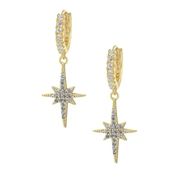 GOVENUS 14K Gold Plated Sparkling Star Hoop Earrings for Women