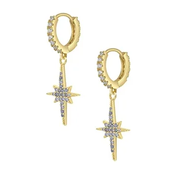 GOVENUS 14K Gold Plated Sparkling Star Hoop Earrings for Women