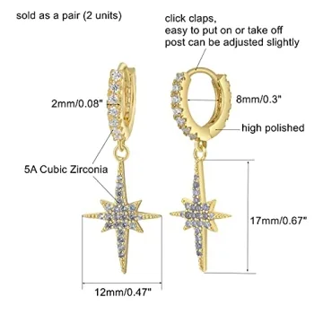 GOVENUS 14K Gold Plated Sparkling Star Hoop Earrings for Women