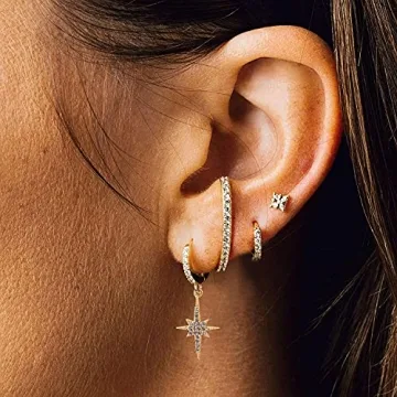 GOVENUS 14K Gold Plated Sparkling Star Hoop Earrings for Women