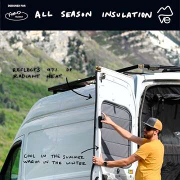 VanEssential Insulated Blackout Rear Door Window Covers Designed for Ford Transit Van High and Medium Roof Year 2015 to Current with NO Plastic Trim (Pair) - Charcoal Gray