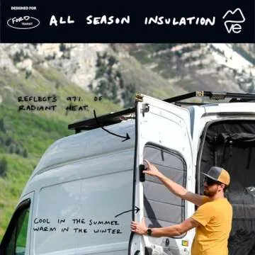 VanEssential Insulated Blackout Rear Door Window Covers Designed for Ford Transit Van High and Medium Roof Year 2015 to Current with NO Plastic Trim (Pair) - Charcoal Gray