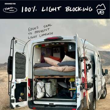 VanEssential Insulated Blackout Rear Door Window Covers Designed for Ford Transit Van High and Medium Roof Year 2015 to Current with NO Plastic Trim (Pair) - Charcoal Gray