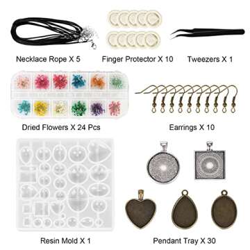 HOMEIDOL Resin Jewelry Molds Pendant Trays Making Kit with 30Pcs 5 Styles Metal Pendant, 1Pc Silicon...