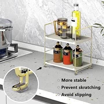 kaileyouxiangongsi 2-Tier Kitchen Spice Rack - Freestanding Stackable Bathroom Countertop Storage Shelf - Cosmetic Organizer Holder- Square Standing Rack (Golden)