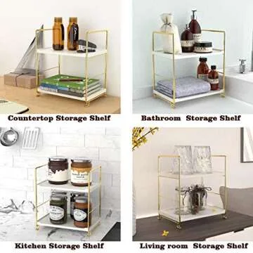 kaileyouxiangongsi 2-Tier Kitchen Spice Rack - Freestanding Stackable Bathroom Countertop Storage Shelf - Cosmetic Organizer Holder- Square Standing Rack (Golden)