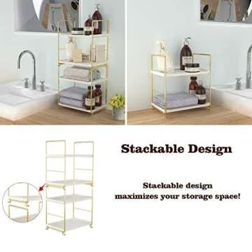kaileyouxiangongsi 2-Tier Kitchen Spice Rack - Freestanding Stackable Bathroom Countertop Storage Shelf - Cosmetic Organizer Holder- Square Standing Rack (Golden)