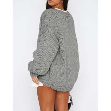 PRETTYGARDEN Womens Cardigan Sweaters 2025 Spring Fall Trendy Chunky Knit Outerwear Outfits Fashion Long Sleeve Cardigans (Light Grey,Medium)