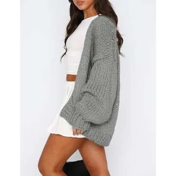 PRETTYGARDEN Womens Cardigan Sweaters 2025 Spring Fall Trendy Chunky Knit Outerwear Outfits Fashion Long Sleeve Cardigans (Light Grey,Medium)