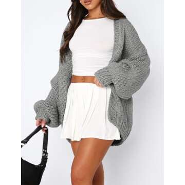 PRETTYGARDEN Womens Cardigan Sweaters 2025 Spring Fall Trendy Chunky Knit Outerwear Outfits Fashion Long Sleeve Cardigans (Light Grey,Medium)