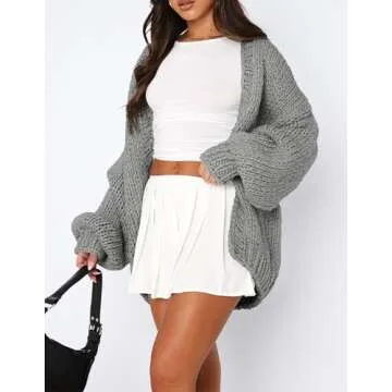 PRETTYGARDEN Womens Cardigan Sweaters 2025 Spring Fall Trendy Chunky Knit Outerwear Outfits Fashion Long Sleeve Cardigans (Light Grey,Medium)