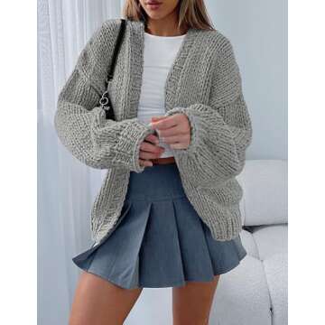 PRETTYGARDEN Womens Cardigan Sweaters 2025 Spring Fall Trendy Chunky Knit Outerwear Outfits Fashion Long Sleeve Cardigans (Light Grey,Medium)