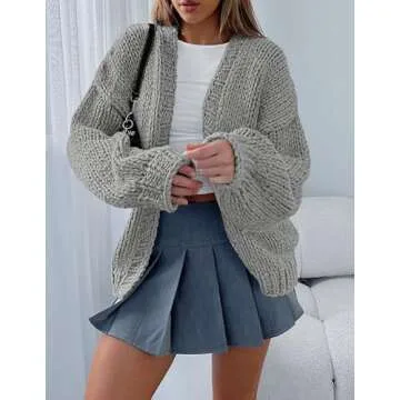 PRETTYGARDEN Womens Cardigan Sweaters 2025 Spring Fall Trendy Chunky Knit Outerwear Outfits Fashion Long Sleeve Cardigans (Light Grey,Medium)
