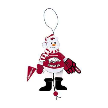 NCAA Arkansas Razorbacks Wooden Cheering Snowman Ornament