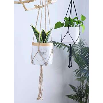 POTEY Macrame Plant Hangers Set of 6 - Handmade Jute Holders
