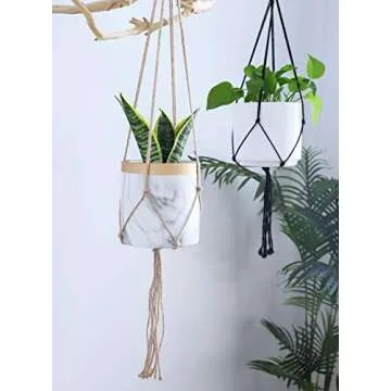 POTEY Macrame Plant Hangers Set of 6 - Handmade Jute Holders