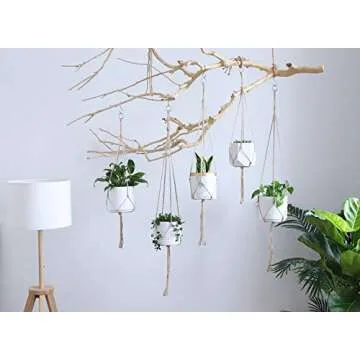 POTEY Macrame Plant Hangers Set of 6 - Handmade Jute Holders