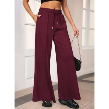 Aleumdr Womens High Waist Wide Leg Pants Lounge Joggers Baggy Sweatpants Casual Loose Yoga Pants with Pockets Biking Red Large