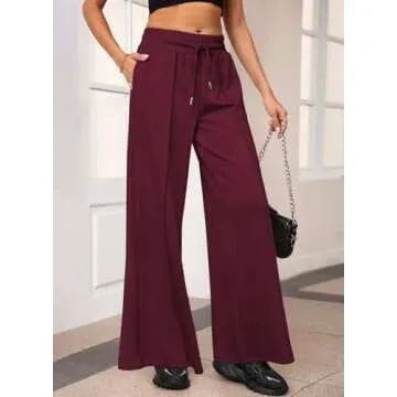 Aleumdr Womens High Waist Wide Leg Pants Lounge Joggers Baggy Sweatpants Casual Loose Yoga Pants with Pockets Biking Red Large