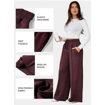 Aleumdr Womens High Waist Wide Leg Pants Lounge Joggers Baggy Sweatpants Casual Loose Yoga Pants with Pockets Biking Red Large