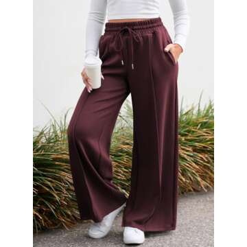 Aleumdr Womens High Waist Wide Leg Pants Lounge Joggers Baggy Sweatpants Casual Loose Yoga Pants with Pockets Biking Red Large