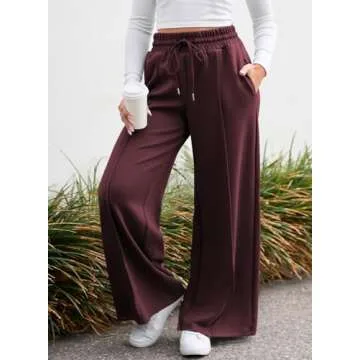 Aleumdr Womens High Waist Wide Leg Pants Lounge Joggers Baggy Sweatpants Casual Loose Yoga Pants with Pockets Biking Red Large