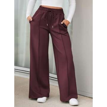 Aleumdr Womens High Waist Wide Leg Pants Lounge Joggers Baggy Sweatpants Casual Loose Yoga Pants with Pockets Biking Red Large
