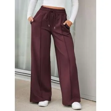 Aleumdr Womens High Waist Wide Leg Pants Lounge Joggers Baggy Sweatpants Casual Loose Yoga Pants with Pockets Biking Red Large