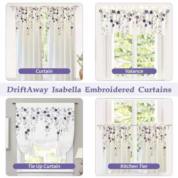 DriftAway Isabella Faux Silk Embroidered Kitchen Tiers 30" x 36"