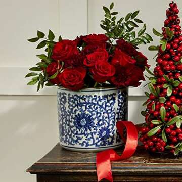 Tozai Home Blue and White Lotus Flower Vase/Planter