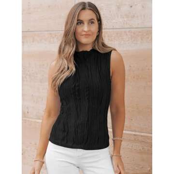 LILLUSORY Women's Mock Neck Business Casual Dressy Tank Top Sleeveless Ruched Blouse for Summer