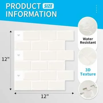 Art3d 10-Sheet Peel and Stick Tile Backsplash - 12"x12" Premium Kitchen Backsplash Peel and Stick Tile, White