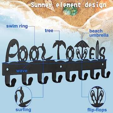 Kuhome Pool Towel Rack Outdoor Pool Towel Storage Hooks Wall Mount Towel Holder for Pool Area Outsid...