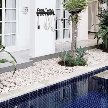 Kuhome Pool Towel Rack Outdoor Pool Towel Storage Hooks Wall Mount Towel Holder for Pool Area Outside Towel Organizer for Pool Decor Metal Towel Hanger Pool Accessories Matte Black