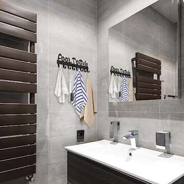 Kuhome Pool Towel Rack Outdoor Pool Towel Storage Hooks Wall Mount Towel Holder for Pool Area Outside Towel Organizer for Pool Decor Metal Towel Hanger Pool Accessories Matte Black