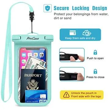 ProCase 2 Pack Waterproof Phone Pouch Case, 7" Universal Underwater Cellphone Dry Bag for iPhone 16 15 14 13 Pro Plus Max 12 11, Galaxy S24 S23 S22 Ultra Pixel -Black/Green