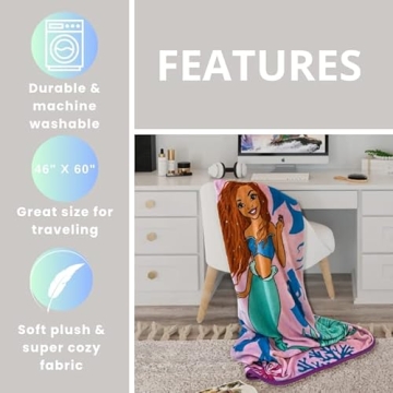 Little Mermaid Plush Throw for Kids - Soft and Colorful Blanket
