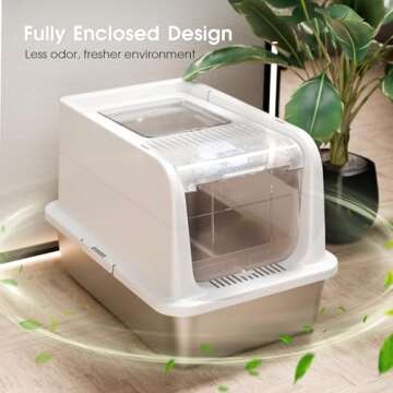 COURPAL® Stainless Steel Cat Litter Box with Lid - XL Large Enclosed/Open Litter Box with Anti Leak...