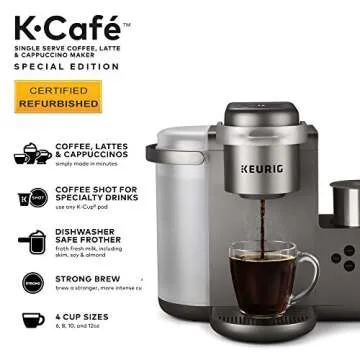 Keurig K-Cafe Special Edition Coffee Maker, Single Serve K-Cup Pod Coffee, Latte and Cappuccino Maker, Comes with Dishwasher Safe Milk Frother, Coffee Shot Capability, Nickel (Renewed)
