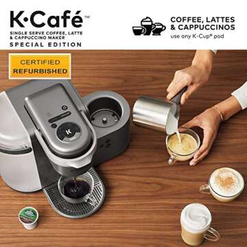 Keurig K-Cafe Special Edition Coffee Maker, Single Serve K-Cup Pod Coffee, Latte and Cappuccino Maker, Comes with Dishwasher Safe Milk Frother, Coffee Shot Capability, Nickel (Renewed)