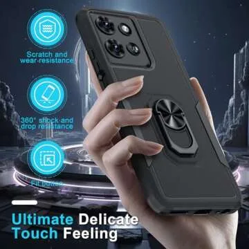 Janmitta Compatible with Motorola Moto G 5G 2025 Case with Screen Protector,Heavy Duty Shockproof Full Body Protective Cover Built in Rotatable Metal Ring Holder Kickstand,Black Matte