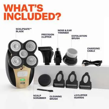 The FlexSeries Electric Head Hair Shaver - Freebird - Ultimate Mens Cordless Rechargeable Wet/Dry Skull & Bald Head Waterproof Razor with Rotary Blades, Clippers, Nose Trimmer, Brush, Massager